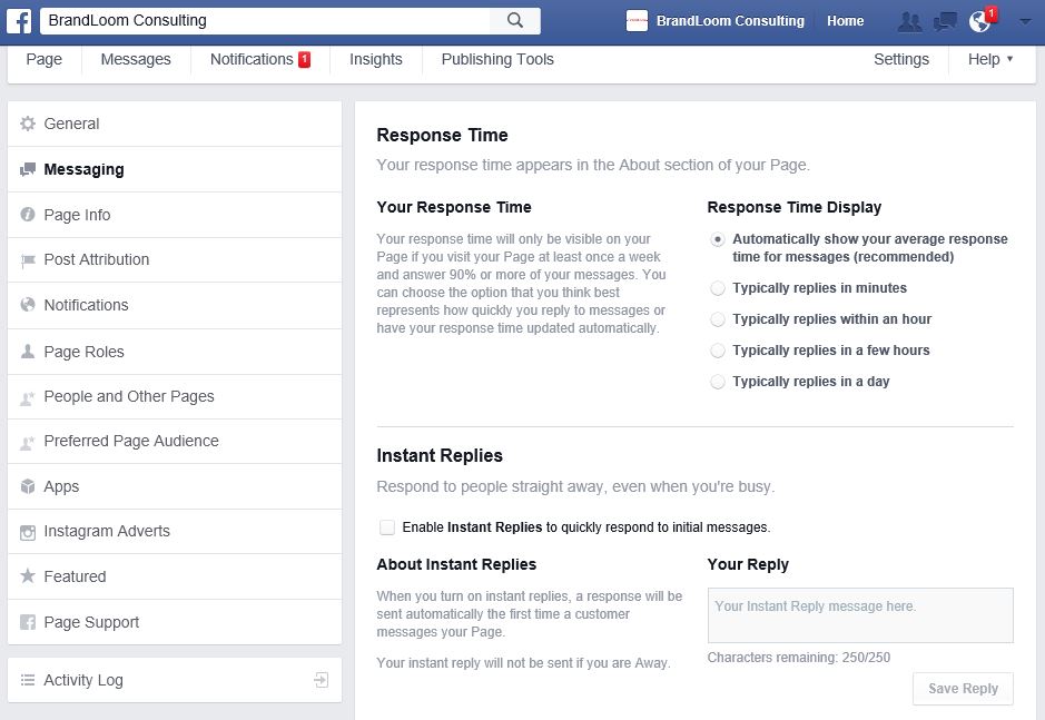 Message Settings on your Facebook Business Page