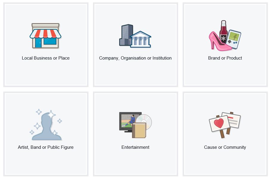 Page to Select Type of Page You are Creating on Facebook