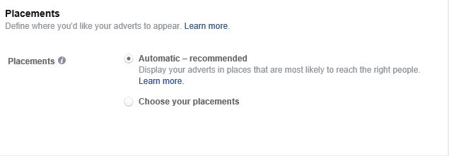 Define where you want your ad to appear on Facebook