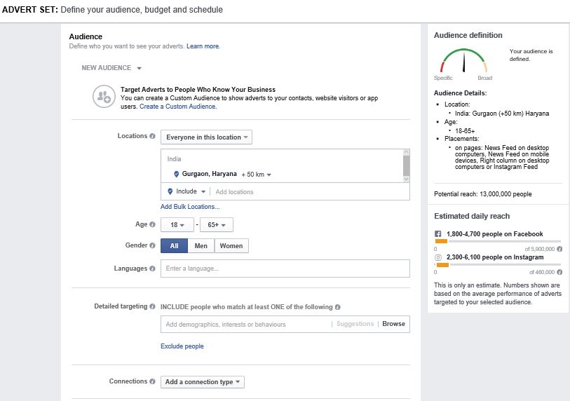 Define your audience in facebook Ad Structure