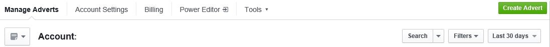 Facebook adverts Manager Account Top Menu