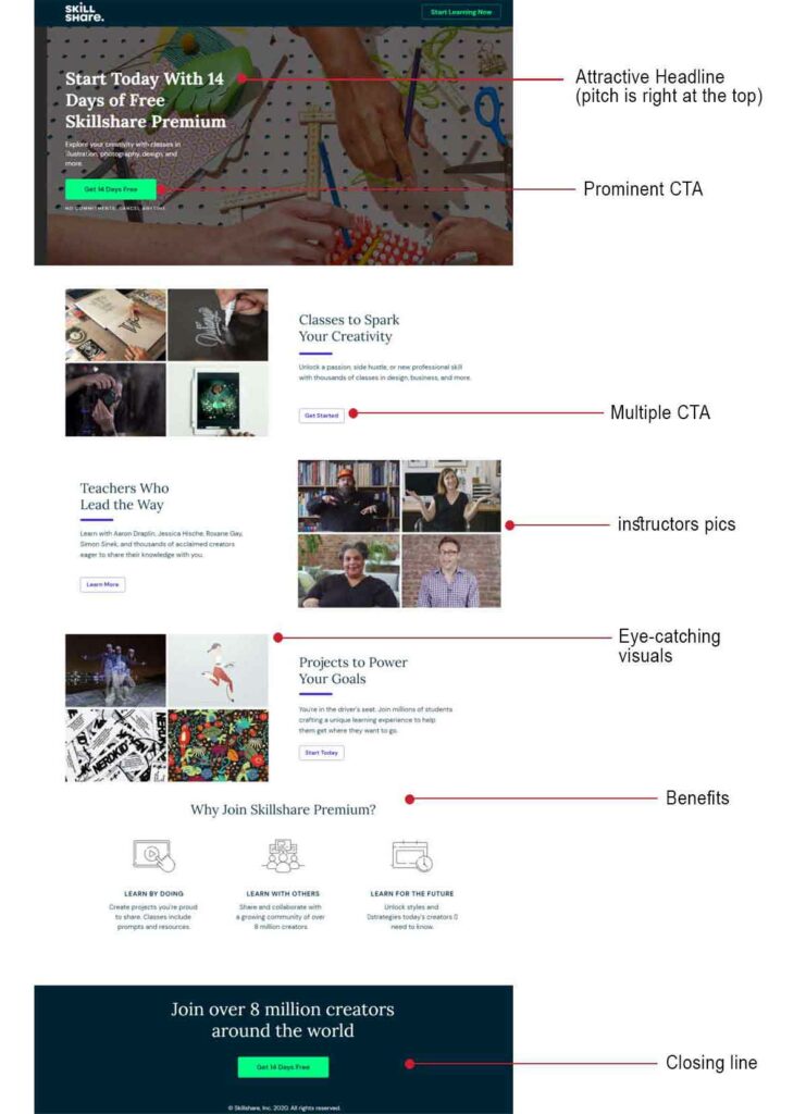 Example of a Good Landing Page - Skill Share
