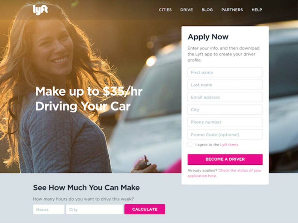 Example of a Landing Page - Lyft