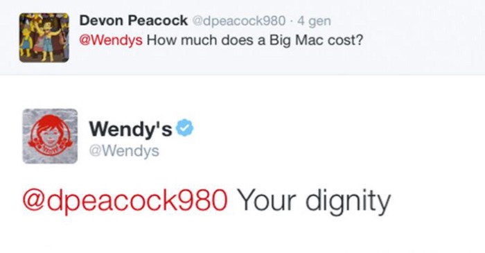 WENDYS COMEBACKS ON SOCIAL MEDIA