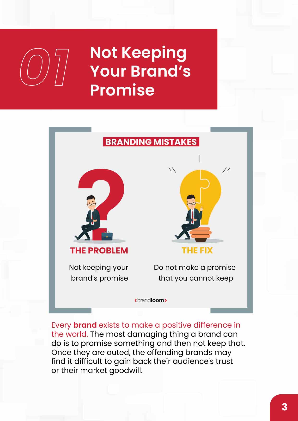 BrandLoom infographic explaining the mistake of not keeping your brand's promise and how to fix it BrandLoom infographic explaining the mistake of not keeping your brand's promise and how to fix it