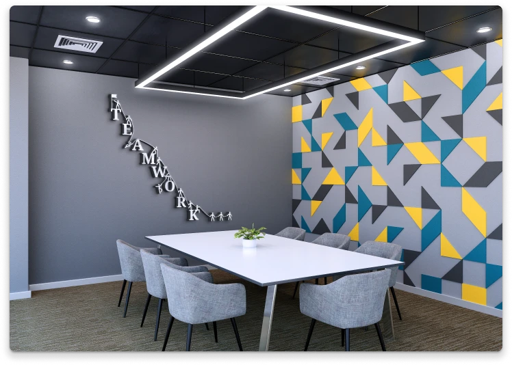 Inspirational wall art in meeting rooms designed by BrandLoom to reflect Sriram Transport Finance’s brand values