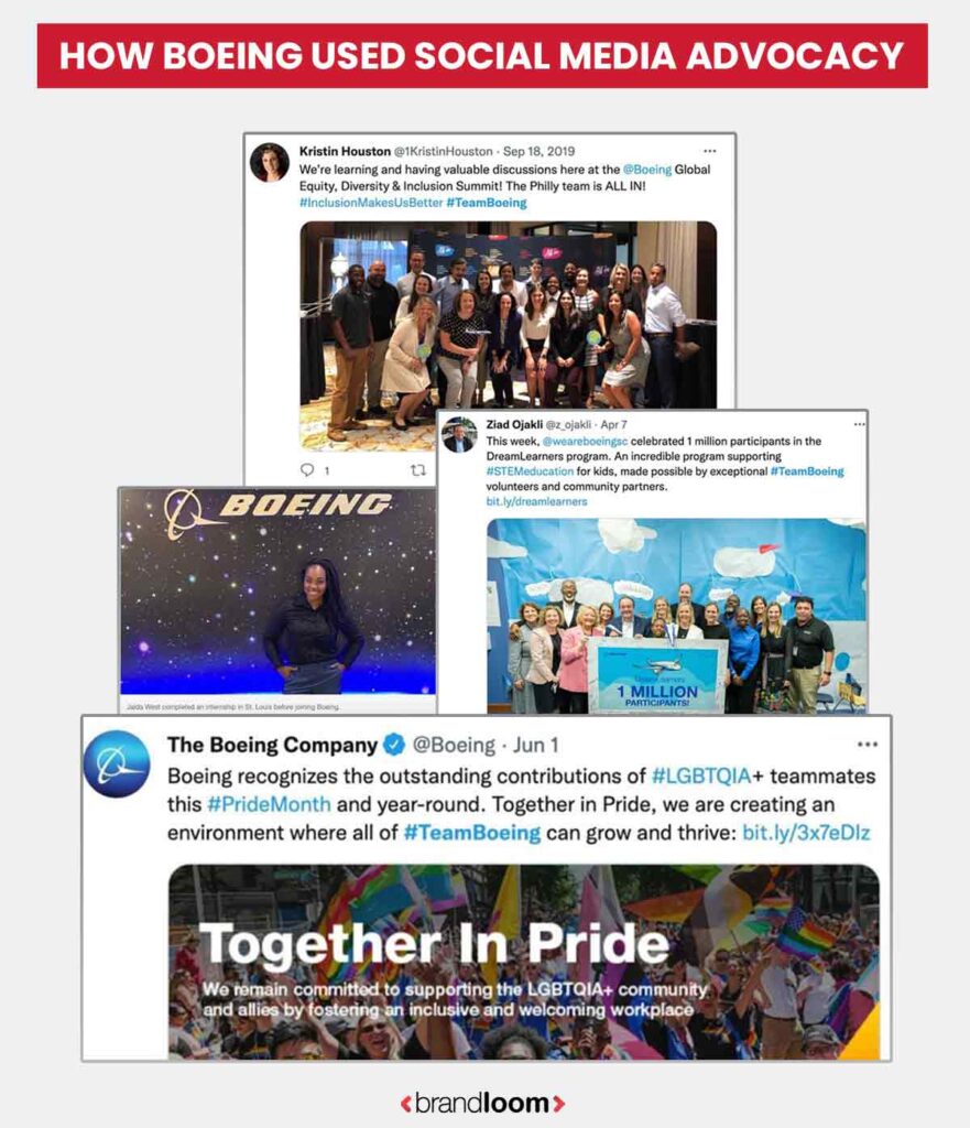 Infographic showing Boeing’s use of employee advocacy and social media to promote diversity and inclusion – by BrandLoom