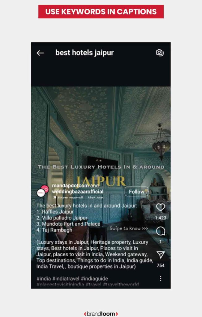 USE KEYWORDS IN CAPTION