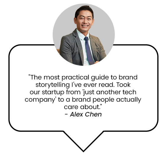 Alex Chen testimonial for BrandLoom’s storytelling guide, sharing how it helped transform their tech startup into a relatable brand Alex Chen testimonial for BrandLoom’s storytelling guide, sharing how it helped transform their tech startup into a relatable brand