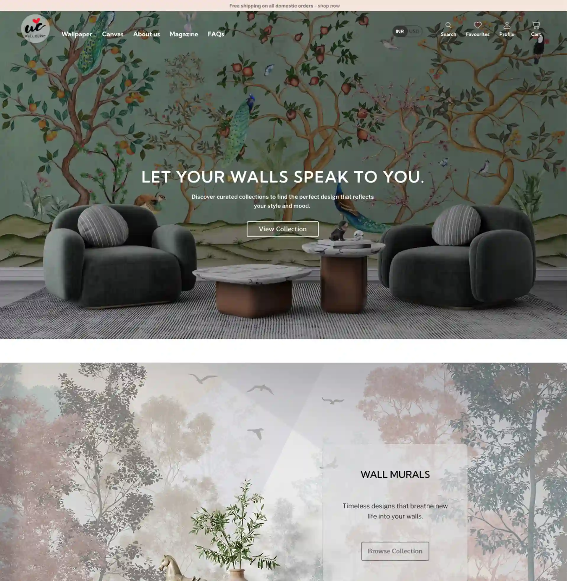Ecommerce website developed by BrandLoom for WallCurry, featuring luxury wall murals and decor Ecommerce website developed by BrandLoom for WallCurry, featuring luxury wall murals and decor