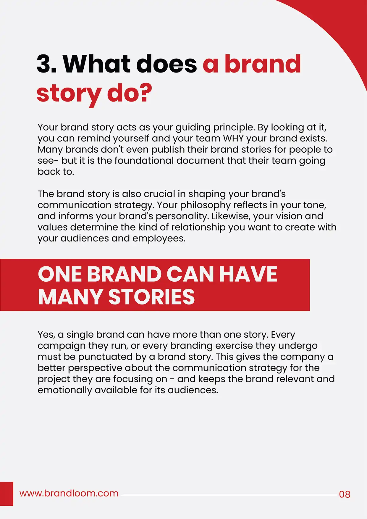 Visual representation of the importance of a brand story, highlighting its role as a guiding principle and shaping communication strategy. Dr. Sarah Thompson’s review of BrandLoom’s storytelling guide, calling it a masterclass in emotional brand building