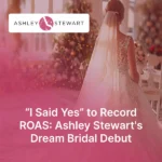 BrandLoom case study cover for Ashley Stewart's bridal debut – showcasing a plus-size bride in an elegant wedding gown with festive decor