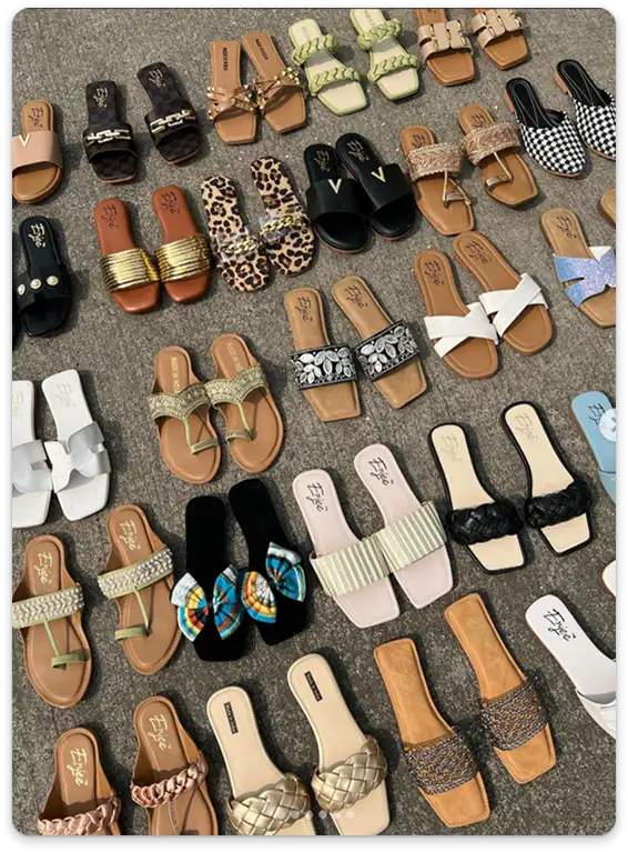 brandloom-enjee-footwear-roas-campaign-results BrandLoom's digital marketing campaign results for Enjee Footwear showing a variety of stylish women’s sandals, reflecting successful Meta ad strategies that achieved 13.29x ROAS and boosted brand awareness