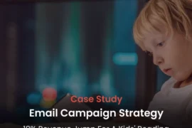 BrandLoom case study showing an 18% revenue jump for a kids' reading app with targeted email campaigns.