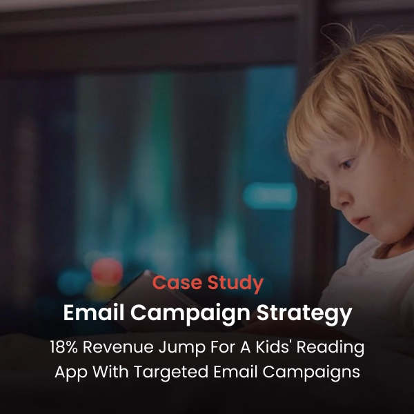 BrandLoom case study showing an 18% revenue jump for a kids' reading app with targeted email campaigns.