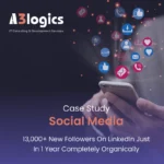 BrandLoom social media case study for A3logics, detailing how they gained over 13,000 new LinkedIn followers in one year completely organically.
