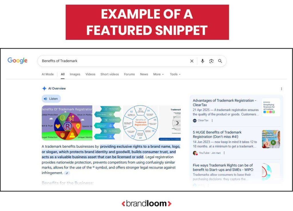 Example of Featured Snippets