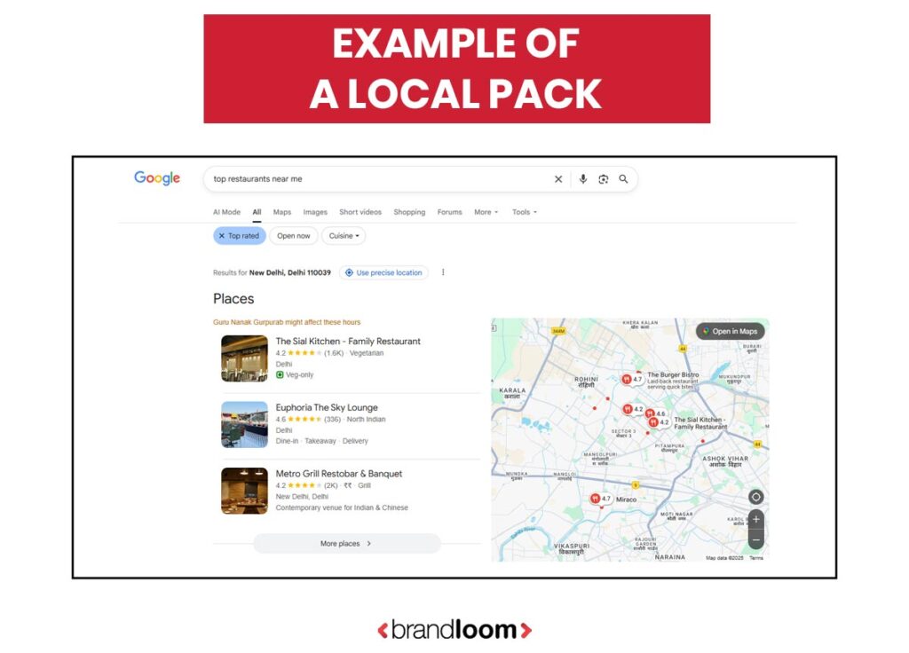 Example of a Local Pack