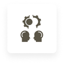 Icon of heads and gears representing disconnect between company culture and physical space