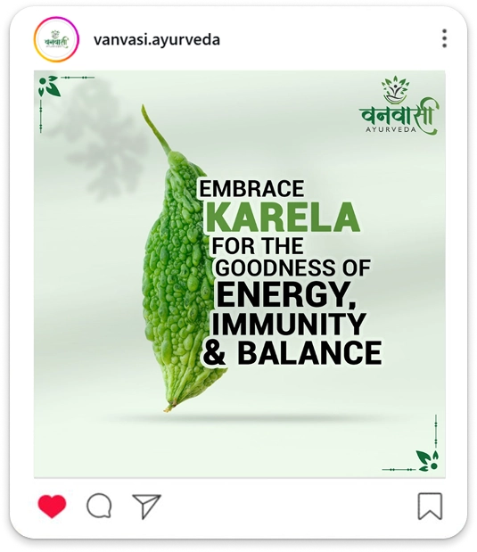Vanvasi Ayurveda Karela benefits for energy, immunity, and balance Instagram post by BrandLoom