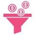 BrandLoom digital marketing icon showing a funnel with coins, used for Ashley Stewart campaign to maximize ROAS across the full funnel