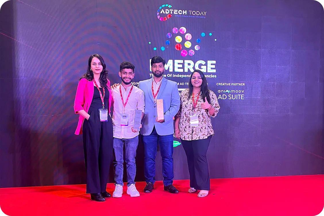 BrandLoom team on stage at ADTECH Today Awards 2025 with trophies for Best Paid Search and Best Digital Campaign