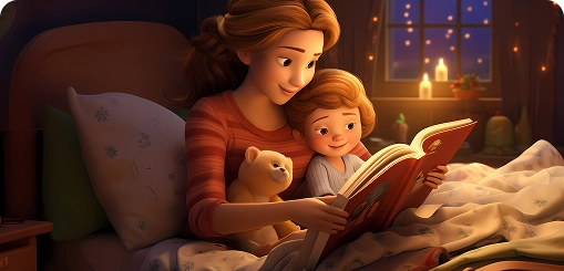 A mother reading to a child, symbolizing authority-building and trust through BrandLoom’s off-page SEO.