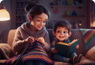 A mother reading to a child, symbolizing authority-building and trust through BrandLoom’s off-page SEO.