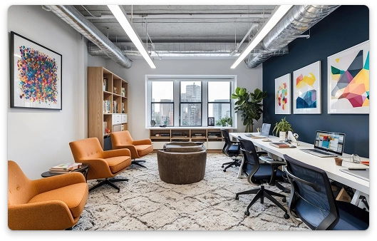 Branded wall and pillar designs by BrandLoom in Sriram Finance office showcasing consistent employee zone storytelling and cultural themes