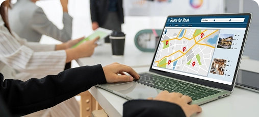 Local SEO Map Optimization Laptop with map interface representing BrandLoom’s optimization of Manappuram’s Google My Business profiles.