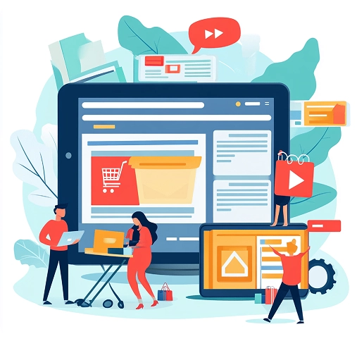 Website Performance Issues Illustration Illustration of users analyzing a website interface, symbolizing the technical challenges BrandLoom fixed for Manappuram’s SEO performance.