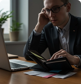 Zero Conversions Section Image Man stressed while working on a laptop representing the “Zero Conversions” challenge in the Beat My Sugar SEO case study by BrandLoom.