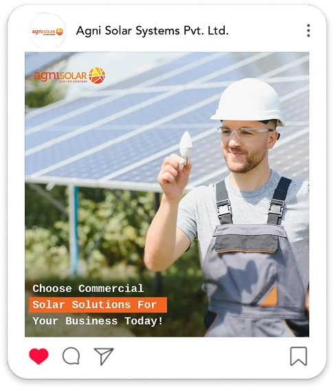 brandloom-agni-commercial-solar-solutions-post Instagram-style post featuring a technician inspecting solar panels, promoting Agni Solar’s commercial solar solutions designed by BrandLoom.