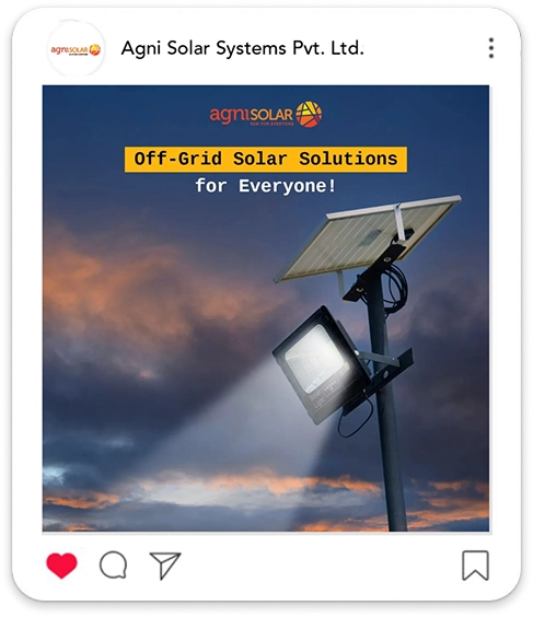 brandloom-agni-offgrid-solar-solution-post Instagram-style post featuring an outdoor off-grid solar unit, designed by BrandLoom to highlight Agni Solar’s off-grid solar solutions.