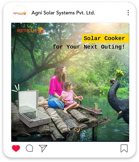 brandloom-agni-solar-cooker-family-post Instagram-style post of a family using a solar cooker outdoors highlighting Agni Solar’s portable solar products through BrandLoom’s visuals.