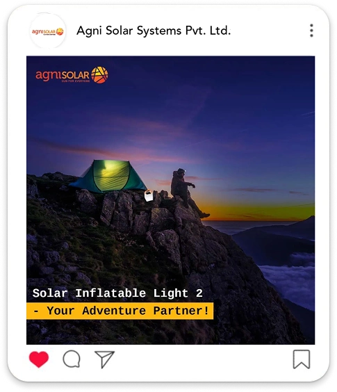 brandloom-agni-solar-inflatable-light-adventure-post Instagram-style post of an adventure campsite featuring Agni Solar’s inflatable solar light, designed by BrandLoom.