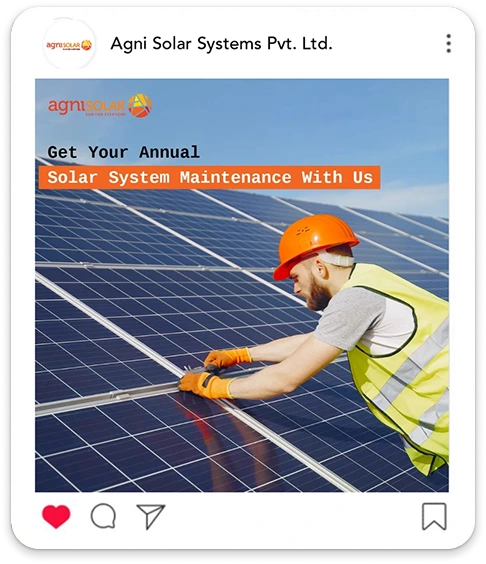 brandloom-agni-solar-maintenance-service-post Instagram-style post of a technician maintaining solar panels, created by BrandLoom to promote Agni Solar’s annual solar system maintenance services.
