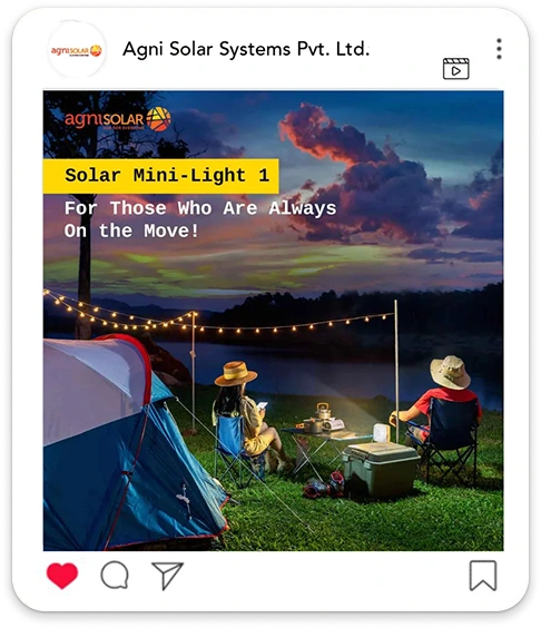 brandloom-agni-solar-mini-light-camping-post Instagram-style post of an adventure campsite featuring Agni Solar’s inflatable solar light, designed by BrandLoom.