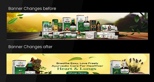 vanvasi-ayurveda-banner-before-after-ui Comparison of Vanvasi Ayurveda homepage banner before and after BrandLoom’s UI and messaging optimization