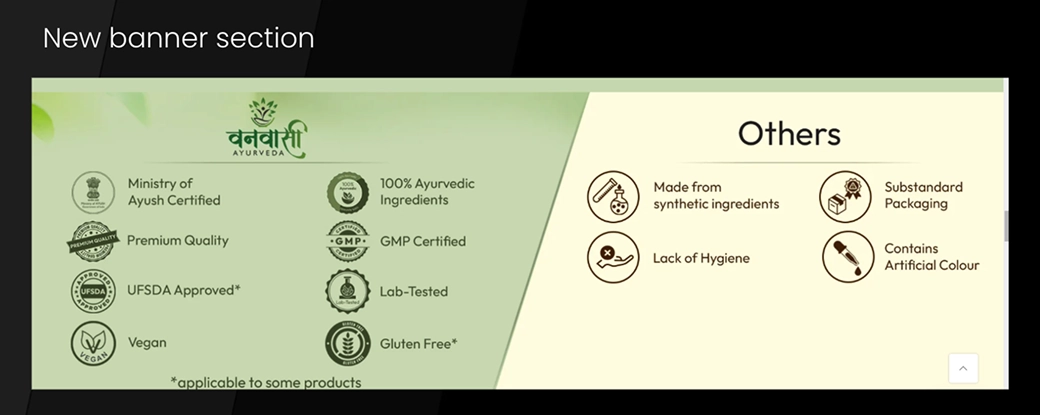 vanvasi-ayurveda-new-banner-comparison-section New comparison banner designed by BrandLoom highlighting Vanvasi Ayurveda quality standards versus competitors