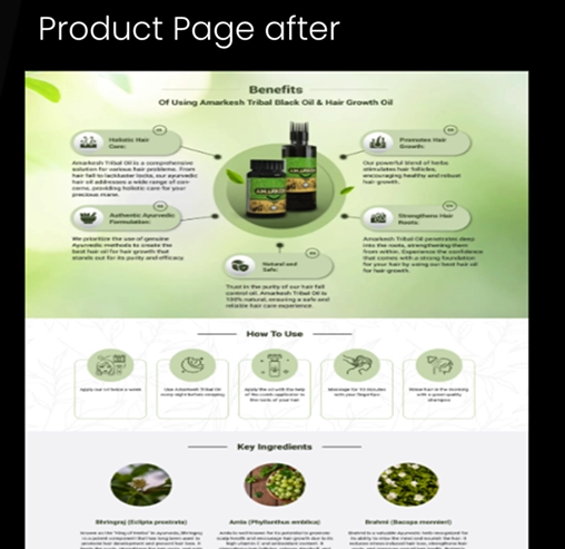 vanvasi-ayurveda-product-benefits-visual BrandLoom enhanced Vanvasi Ayurveda product page using visual benefits, usage steps, and ingredient highlights