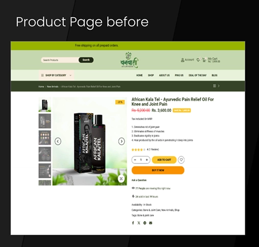 vanvasi-ayurveda-product-page-before-layout Text-heavy Vanvasi Ayurveda product description page before structured UX improvements by BrandLoom