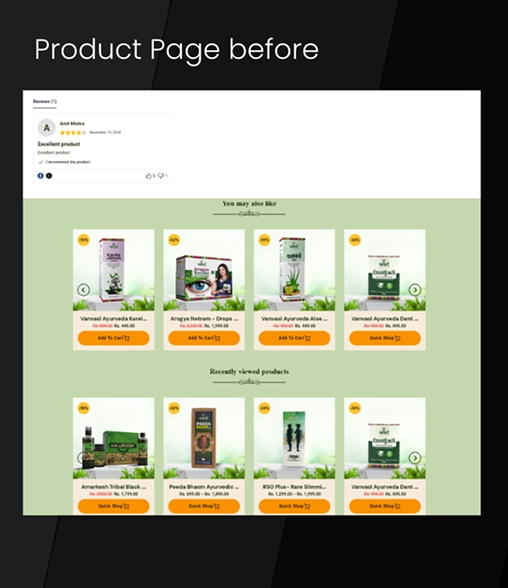 vanvasi-ayurveda-related-products-before Legacy Vanvasi Ayurveda product recommendation section before BrandLoom’s UX and CRO enhancements