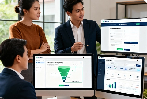 brandloom-ai-funnel-design-cro BrandLoom AI funnel design and CRO optimizing landing pages, CTAs, and conversion paths to drive enquiries and revenue