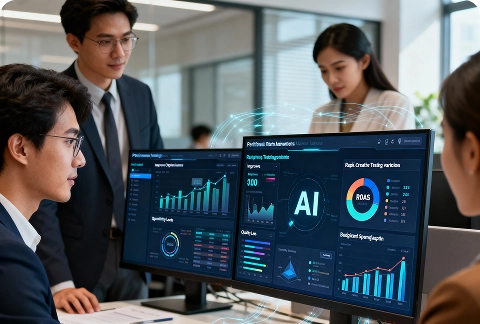 brandloom-predictive-analytics-real-time-reporting BrandLoom AI-driven paid media management improving targeting, reducing wasted ad spend, and increasing ROAS and lead quality