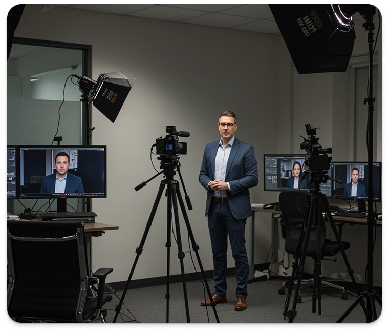 corporate-video-production-services Corporate video production shoot showcasing leadership and brand storytelling by BrandLoom