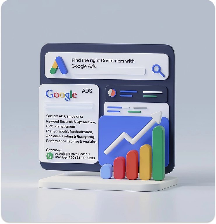 google-ads-services-maximize-roi-benefits Google Ads services overview highlighting ROI-focused strategies, qualified professionals, customized marketing plans, and campaign transparency