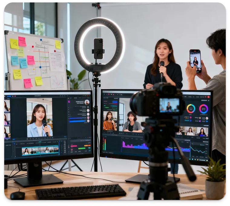 social-media-video-marketing Social media video production setup for Instagram and YouTube marketing by BrandLoom