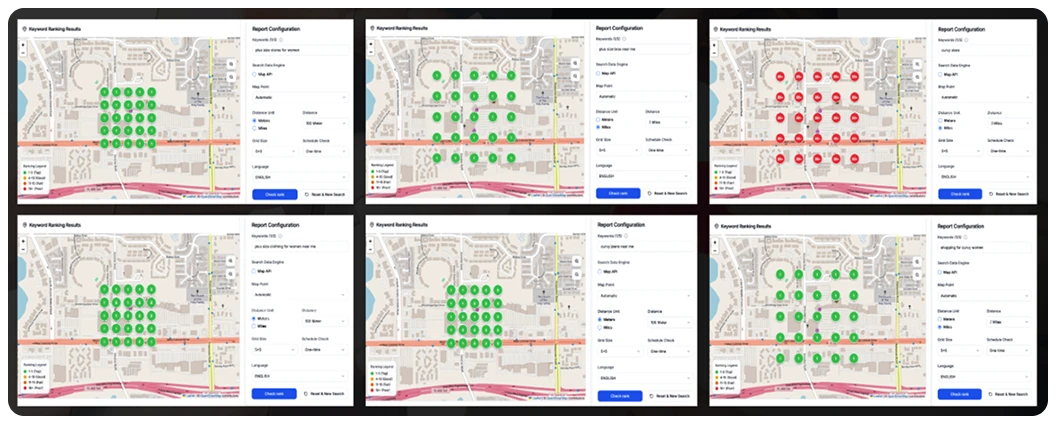 BrandLoom comparison of local search rankings across geo grids demonstrating GAISO performance BrandLoom comparison of local search rankings across geo grids demonstrating GAISO performance