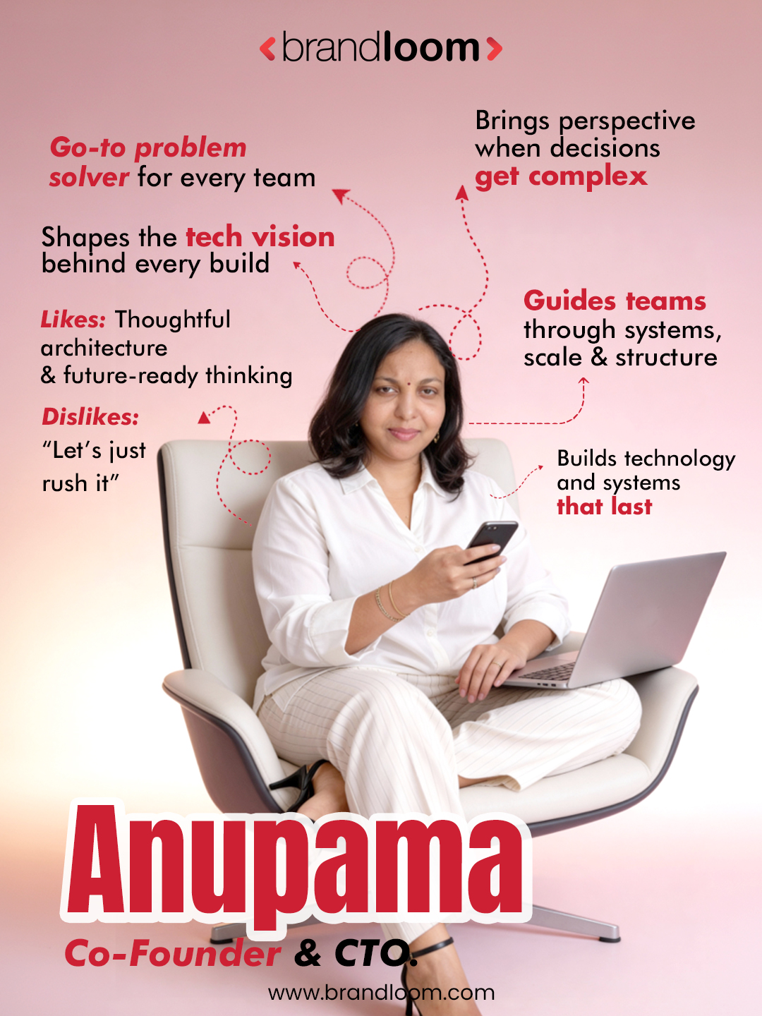 Anupama, Co-Founder & CTO at BrandLoom, shaping tech vision, scalable systems, and future-ready technology architecture